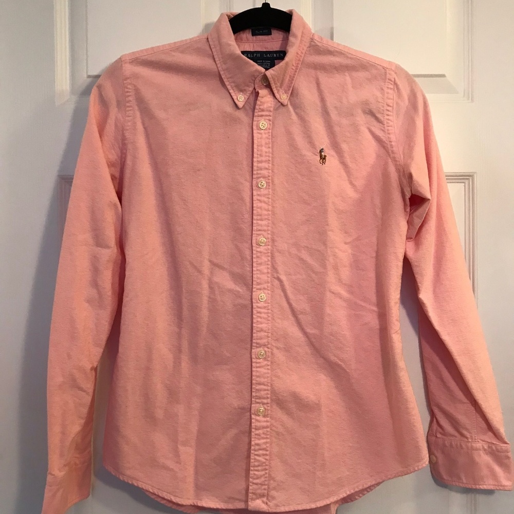 Ralph Lauren Pink Slim Fit Oxford Button Up